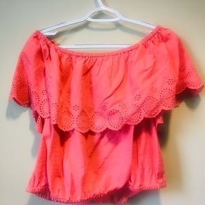 Salmon Pink Off Shoulder Blouse